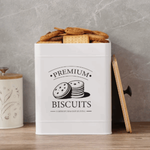 Airtight Metal White Cookie Storage Container, Biscuit Tin With Handle & Lid, Cookies Jar Box, Food Storage Canisters - Image 6