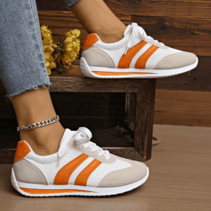 Women's Lightweight Fashion Sneakers Comfort Non Slip Casual Sports Shoes Woman Orange Striped Mesh Breathable Platform Sneakers - Image 5