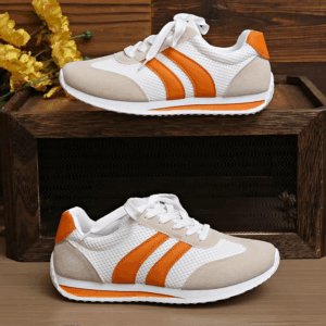 Women's Lightweight Fashion Sneakers Comfort Non Slip Casual Sports Shoes Woman Orange Striped Mesh Breathable Platform Sneakers - Image 2