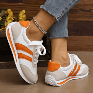Women's Lightweight Fashion Sneakers Comfort Non Slip Casual Sports Shoes Woman Orange Striped Mesh Breathable Platform Sneakers - Image 4
