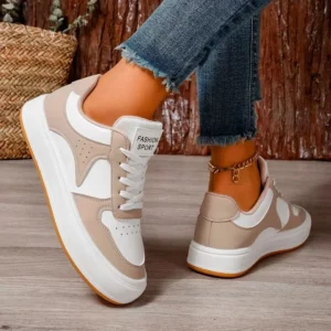 Womens Shoes 2024 Lace-up Women Vulcanize Shoes New Color Matching Womens Casual Sneakers Fashion Round Head Classic Sneakers - Image 4