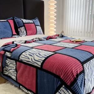 Plush Coral Fleece Blanket Geometric Print Thickened Grid Air Conditioner Office Leisure Home Blanket All Season Soft Cozy Throw - Image 4