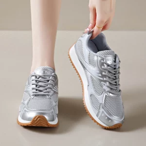 Breathable Mesh Platform Sports Sneakers Women Fashion Sliver Thick Bottom Vulcanized Shoes Woman Comfy Lace Up Tennis Shoes - Image 1