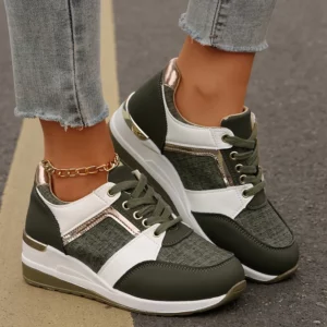 Women's Fashion Wedge Sneakers Contrast Color Height Increasing Sports Shoes Woman Casual Lightweight Walking Trainers Plus Size - Image 1