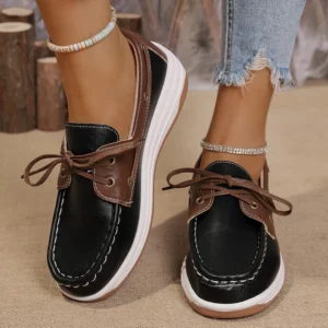 Women's Vintage Lace Up Platform Loafers Brown PU Leather Casual Shoes Woman Lightweight Comfortable Low Top Sneakers Plus Size - Image 3