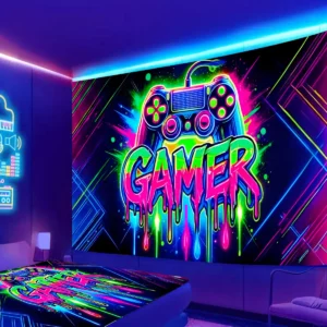 1pc Game controller fluorescent tapestry, UV reactive tapestry, e-sports room, e-sports club background decoration wall hanging - Image 5