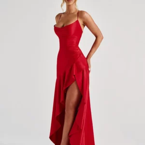 Articat Elegant Spaghetti Strap Satin Split Maxi Dress Women Sexy Backless Bodycon Party Evening Dress Summer Holiday Beachwear - Image 4