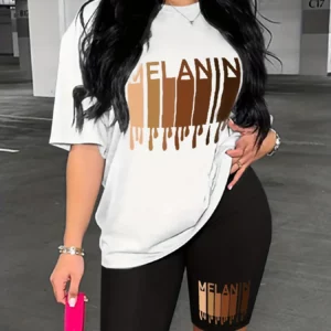 Women's Casual Loose Short Sleeved Two-piece Set Graphic Tshirt Female Summer Casual T-Shirts For Women's Girls Streetwear Sho - Image 5
