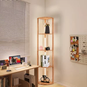 Wood LED Shelf Floor Lamp Storage Standing Lighting Nordic Modern LED Floor Lamps Indoor with Foot Swicth for Home Decoration - Image 4