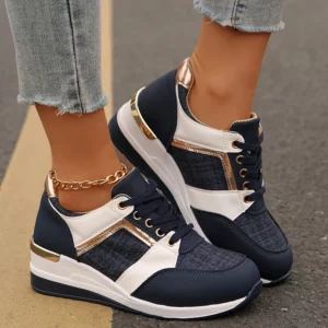Women's Fashion Wedge Sneakers Contrast Color Height Increasing Sports Shoes Woman Casual Lightweight Walking Trainers Plus Size - Image 4