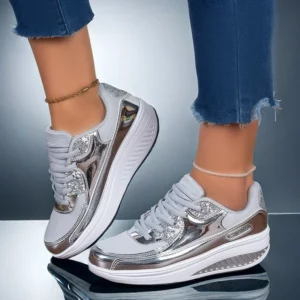 Women's Gold Sequins Platform Sneakers Autumn Fashion Casual Sports Shoes Thick Bottom Vulcanized Shoes Woman Flats Heels Shoes - Image 2
