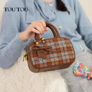 TOUTOU Women Bowling Bag Cute Star Pendent Original Designer Leather Boston Handbag Shoulder Crossbody College Valentine's Gift - Image 1