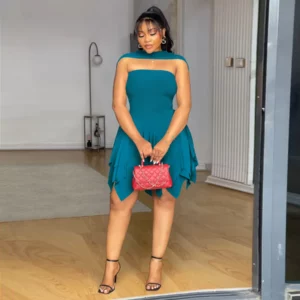 Summer Elegant Strapless Irregular Dress Women Fashion Elastic Strapless Ribbon Elastic A-line Dress Women - Image 2