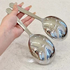 1Pc Stainless Steel Ladles For Serving Soup Rice Serving Spoon Drain Hole Heat Insulated Handle Kitchen Utensils For Daily Use - Image 4