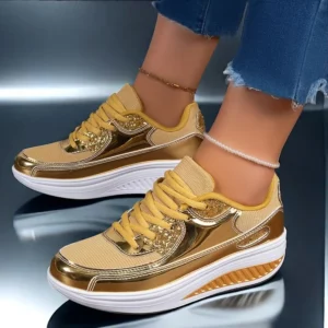 Women's Gold Sequins Platform Sneakers Autumn Fashion Casual Sports Shoes Thick Bottom Vulcanized Shoes Woman Flats Heels Shoes - Image 1