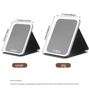 3 Colors Dimmable LED Makeup Mirror with Touch Screen Fold Cosmetic Makeup Mirror Rechargeable Tabletop for Travel & Home Use - Image 7