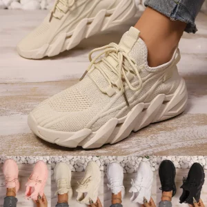 Women's Mesh Soft Sole Lightweight Breathable Lace Up Sneakers for Running Comfort Versatile Vulcanized Shoes Platform Sneakers - Image 4
