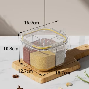 4 Compartment Kitchen Spice Storage Container Large Capacity Seasoning Organizer with Lid Multi-Cell Salt Sugar Condiment Box - Image 5