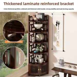 Modern Oriental Solid Wood Shelving Tiered Storage Cabinet with Doors Curved Corner Bookshelf Unit Living Room Storage Organizer - Image 4