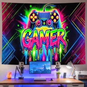 1pc Game controller fluorescent tapestry, UV reactive tapestry, e-sports room, e-sports club background decoration wall hanging - Image 2