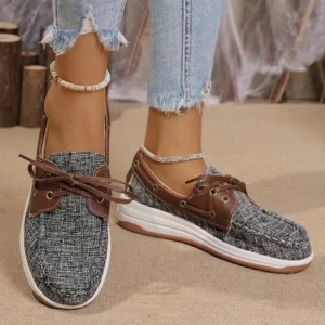 Women's Vintage Lace Up Platform Loafers Brown PU Leather Casual Shoes Woman Lightweight Comfortable Low Top Sneakers Plus Size - Image 2