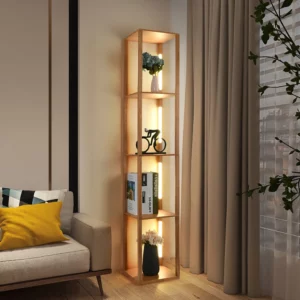 Wood LED Shelf Floor Lamp Storage Standing Lighting Nordic Modern LED Floor Lamps Indoor with Foot Swicth for Home Decoration - Image 2