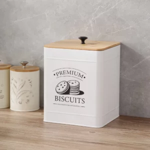 Airtight Metal White Cookie Storage Container, Biscuit Tin With Handle & Lid, Cookies Jar Box, Food Storage Canisters - Image 3