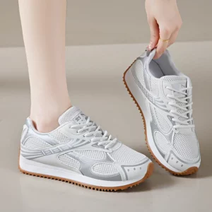 Breathable Mesh Platform Sports Sneakers Women Fashion Sliver Thick Bottom Vulcanized Shoes Woman Comfy Lace Up Tennis Shoes - Image 2