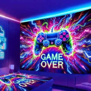 1pc Game controller fluorescent tapestry, UV reactive tapestry, e-sports room, e-sports club background decoration wall hanging - Image 6