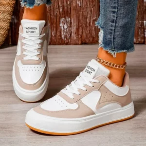 Womens Shoes 2024 Lace-up Women Vulcanize Shoes New Color Matching Womens Casual Sneakers Fashion Round Head Classic Sneakers - Image 3