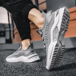 Oulylan Lace Up Breathable Runshoes For Men Stylish Casual Solid Color Sneakers Male Thick Soled Antislip Walking Footwear - Image 3
