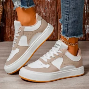 Womens Shoes 2024 Lace-up Women Vulcanize Shoes New Color Matching Womens Casual Sneakers Fashion Round Head Classic Sneakers - Image 1