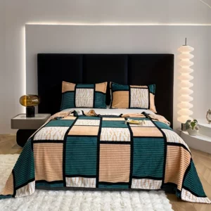Plush Coral Fleece Blanket Geometric Print Thickened Grid Air Conditioner Office Leisure Home Blanket All Season Soft Cozy Throw - Image 5