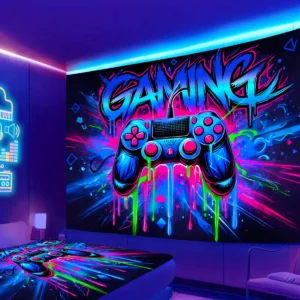 1pc Game controller fluorescent tapestry, UV reactive tapestry, e-sports room, e-sports club background decoration wall hanging - Image 4