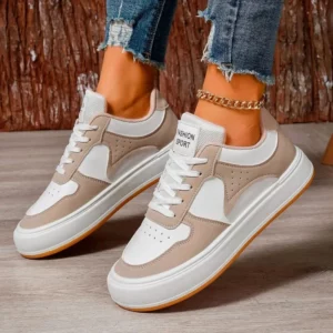Womens Shoes 2024 Lace-up Women Vulcanize Shoes New Color Matching Womens Casual Sneakers Fashion Round Head Classic Sneakers - Image 2