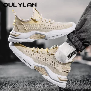 Oulylan Lace Up Breathable Runshoes For Men Stylish Casual Solid Color Sneakers Male Thick Soled Antislip Walking Footwear - Image 1