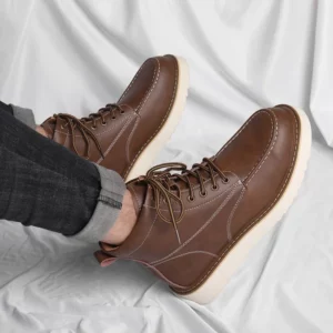 British Style Lace Up Desert Boots Fashionable Leather Outdoor Work Shoes Men Sneakers Ankle Boots Thick Soled Mid Top Men Boots - Image 3