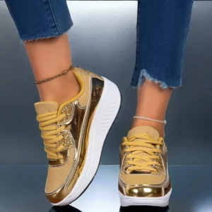 Women's Gold Sequins Platform Sneakers Autumn Fashion Casual Sports Shoes Thick Bottom Vulcanized Shoes Woman Flats Heels Shoes - Image 3
