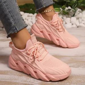 Women's Mesh Soft Sole Lightweight Breathable Lace Up Sneakers for Running Comfort Versatile Vulcanized Shoes Platform Sneakers - Image 2