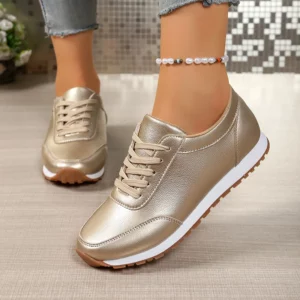 Fashion Gold Silver Platform Sneakers Women Spring Autumn Lace Up Plus Size Casual Sneakers Woman Comfort Non Slip Sport Shoes - Image 1