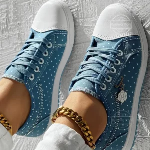 Sneakers Women's Polka Dot Print Lace-up Round Toe Sneakers Vulcanized Shoes Lace Mesh Tenis Floral Lace-up Flat Ladies Footwear - Image 5