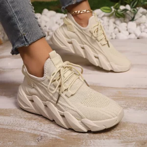 Women's Mesh Soft Sole Lightweight Breathable Lace Up Sneakers for Running Comfort Versatile Vulcanized Shoes Platform Sneakers - Image 1