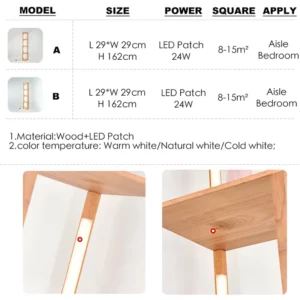 Wood LED Shelf Floor Lamp Storage Standing Lighting Nordic Modern LED Floor Lamps Indoor with Foot Swicth for Home Decoration - Image 5