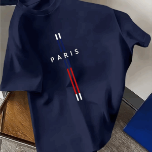 Summer Men 100% cotton fashion casual loose fit plus size Paris letter print round neck short sleeve T-shirt top - Image 4