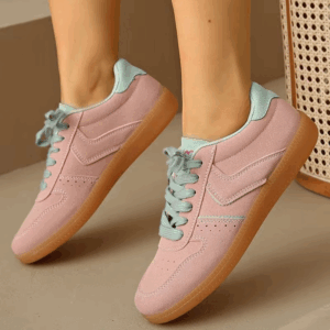 Pink Lace Up Sports Shoes Women Spring Autumn Breathable Plus Size 35-44 Sneakers Woman Suede Sewing Casual Shoes Flats - Image 5
