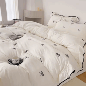 3pcs bow embroidery Bedding set ruffles Duvet Cover Set (1*Duvet Cover + 2*Pillowcase, Without Core)for bedroom guest room - Image 5