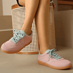 Pink Lace Up Sports Shoes Women Spring Autumn Breathable Plus Size 35-44 Sneakers Woman Suede Sewing Casual Shoes Flats - Image 3