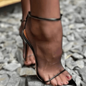 Strap sandals for women in summer, thin heels with pointed toes, black, sexy, exposed toes, slim straps, elegant women's shoes - Image 7