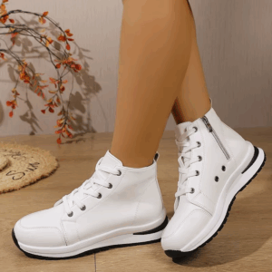 White High Top Platform Sneakers for Women 2025 Autumn Lightweight Casual Sports Shoes Woman Thick Sole PU Leather Ankle Boots - Image 4