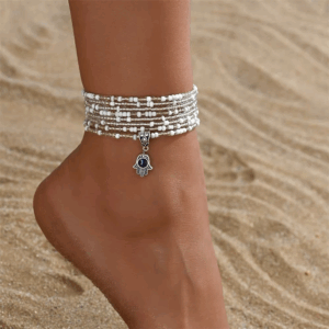 Cute Small Hand Pendant White Rice Beads Anklets For Women Silver Color Foot Chain Ankle Bracelet Beach Jewelry Summer Accessory - Image 5